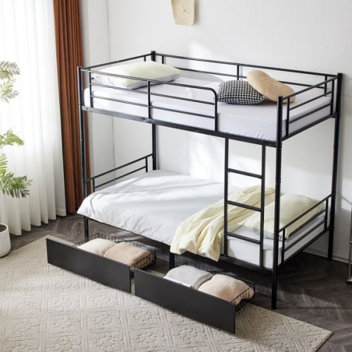 Double Decker Bunk Bed With Drawers Black, Detachable Twin Bed Double Decker Bunk Bed With Drawers Black, Detachable Twin Bed
