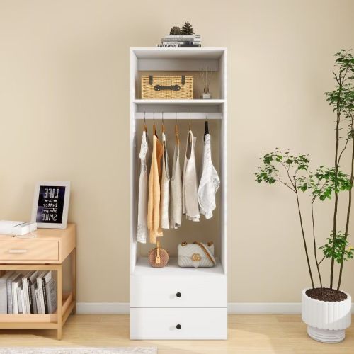 70.2"H Livelylodge Wooden Modular Closet Organizer:Modern Open Wardrobe Closet System with 2 Drawers for Bedroom&Coatroom White Finish 70.2"H Livelylodge Wooden Modular Closet Organizer:Modern Open Wardrobe Closet System with 2 Drawers for Bedroom&Coatroom White Finish