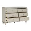 Luxury Champagne Finish Dresser of 6 Drawers 1pc Glamorous Crystal Diamond Pattern Knobs Stylish Bedroom Furniture