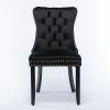 Nikki Collection Modern, High-end Tufted Solid Wood Contemporary Velvet Upholstered Dining Chair with Wood Legs Nailhead Trim 2-Pcs Set, Black