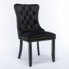 Nikki Collection Modern, High-end Tufted Solid Wood Contemporary Velvet Upholstered Dining Chair with Wood Legs Nailhead Trim 2-Pcs Set, Black