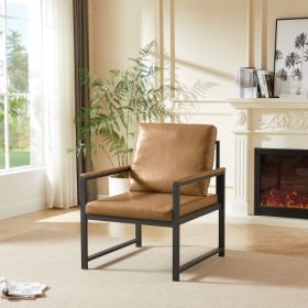 Tech Cloth Armchair, Retro Leisure Accent Chair With Extra Soft Padded  Cushion, Metal Armrests, Modern Reading Arm Chair With Black Metal Frame (Option: Camel)