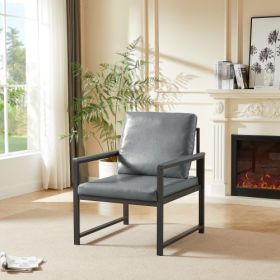 PVC Artificial Leather Armchair, Retro Leisure Accent Chair With Extra Soft Padded Cushion, Metal Armrests, Modern Reading Arm Chair With Black M (Option: Gray)