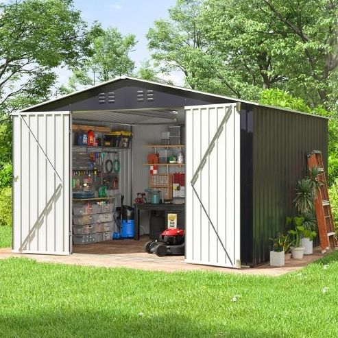 Outdoor Sheds 6FT X 8FT   Outdoor Storage Clearance, Metal Anti-Corrosion Utility Tool House With Lockable Door   Shutter Vents, Waterproof Stora