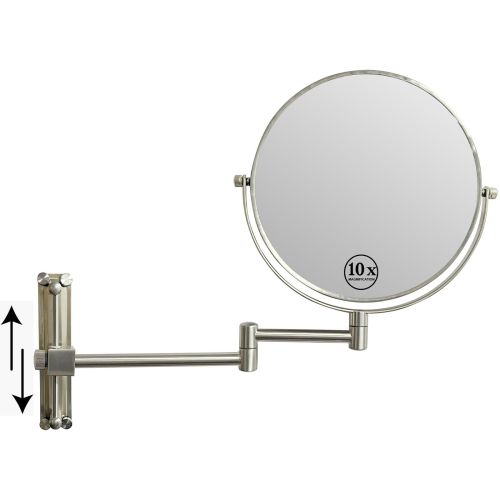 8-inch Wall Mounted Makeup Vanity Mirror, Height Adjustable, 1X / 10X Magnification Mirror, 360° Swivel with Extension Arm 8-inch Wall Mounted Makeup Vanity Mirror, Height Adjustable, 1X / 10X Magnification Mirror, 360° Swivel with Extension Arm