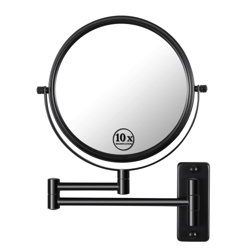 8-inch Wall Mounted Makeup Vanity Mirror, 1X / 10X Magnification Mirror, 360° Swivel with Extension Arm 8-inch Wall Mounted Makeup Vanity Mirror, 1X / 10X Magnification Mirror, 360° Swivel with Extension Arm