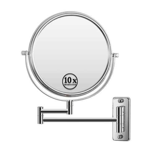 8-inch Wall Mounted Makeup Vanity Mirror, 1X / 10X Magnification Mirror, 360° Swivel with Extension Arm 8-inch Wall Mounted Makeup Vanity Mirror, 1X / 10X Magnification Mirror, 360° Swivel with Extension Arm