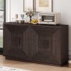 Vintage Distressed 4-Door Sideboard with Adjustable Shelves and Geometric Pattern for Dining Room,Kitchen and Living Room