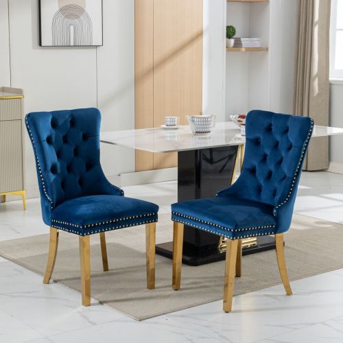 Modern High-end Tufted Solid Wood Contemporary Velvet Upholstered Dining Chair with Chrome Stainless Steel Plating Legs,Nailhead Trim,Set of 2