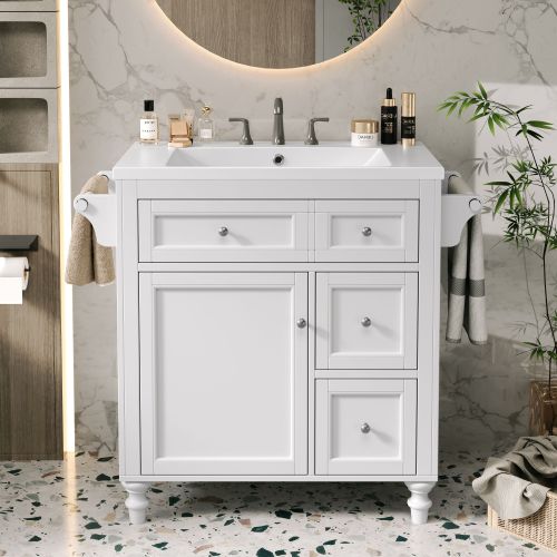 30'' Bathroom Vanity with Top Sink, Modern Bathroom Storage Cabinet with 2 Drawers and a Tip-out Drawer, Single Sink Bathroom Vanity