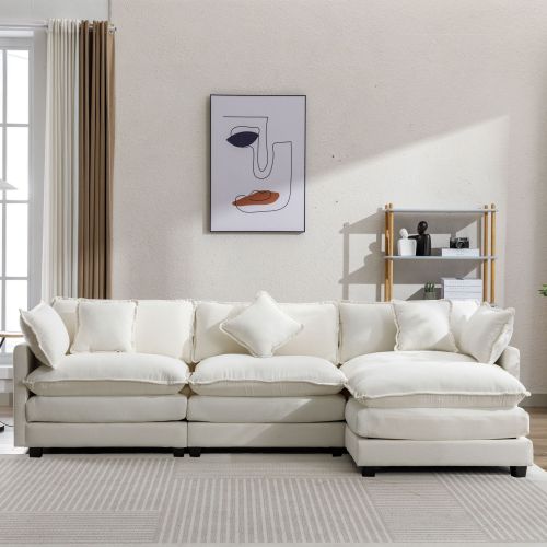 112.2" L-Shape Chenille Upholstered Sofa for Living Room Modern Luxury Sofa Couch with Ottoman and 5 Pillows for Living Room